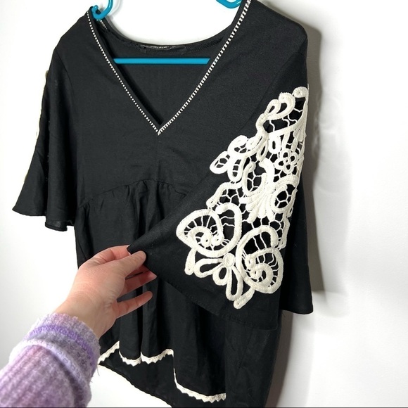 Zara Baby Doll Short Sleeve Blouse with White Embroidery Size Small - Picture 7 of 15